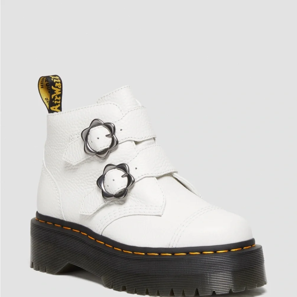 Dr. Martens White Leather Combat Boots with Black Soles - Picture 6 of 6